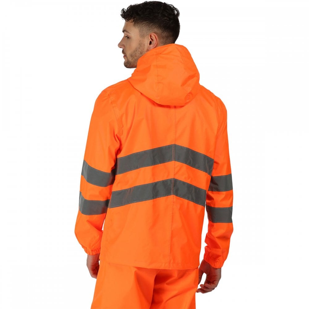 TRW497 Mens Hi Vis Pro Waterproof Reflective Packaway Work Jacket PLUS BAG