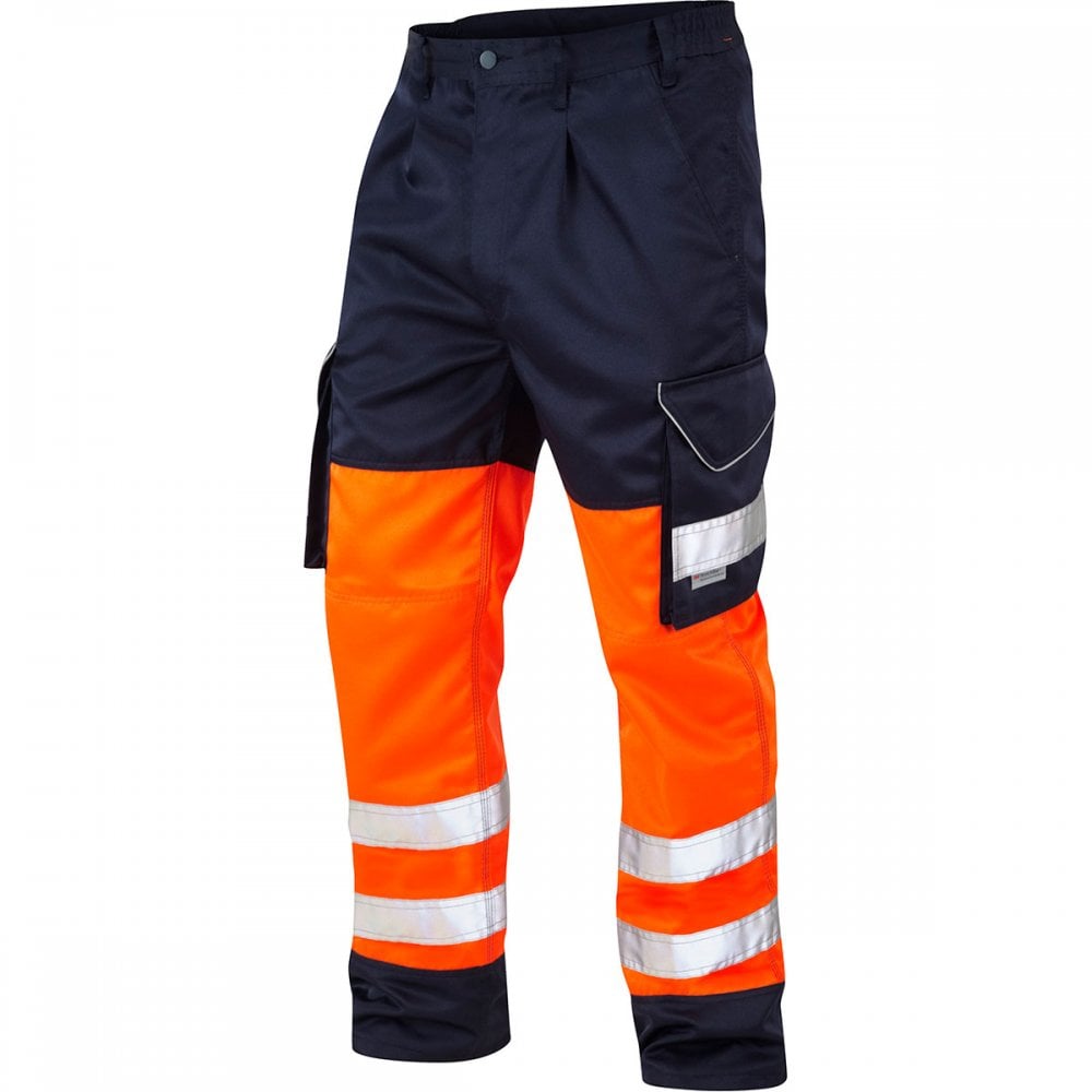 CT01 Bideford ISO 20471 Class 1 Poly/Cotton Cargo Trouser Hi-Vis Orange/Navy 31" 30" *One Size Only - Outlet Store*
