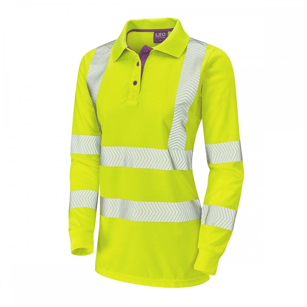 PL08 Pollyfield ISO 20471 Class 3 Coolviz Plus Womens Long Sleeved Polo Shirt
