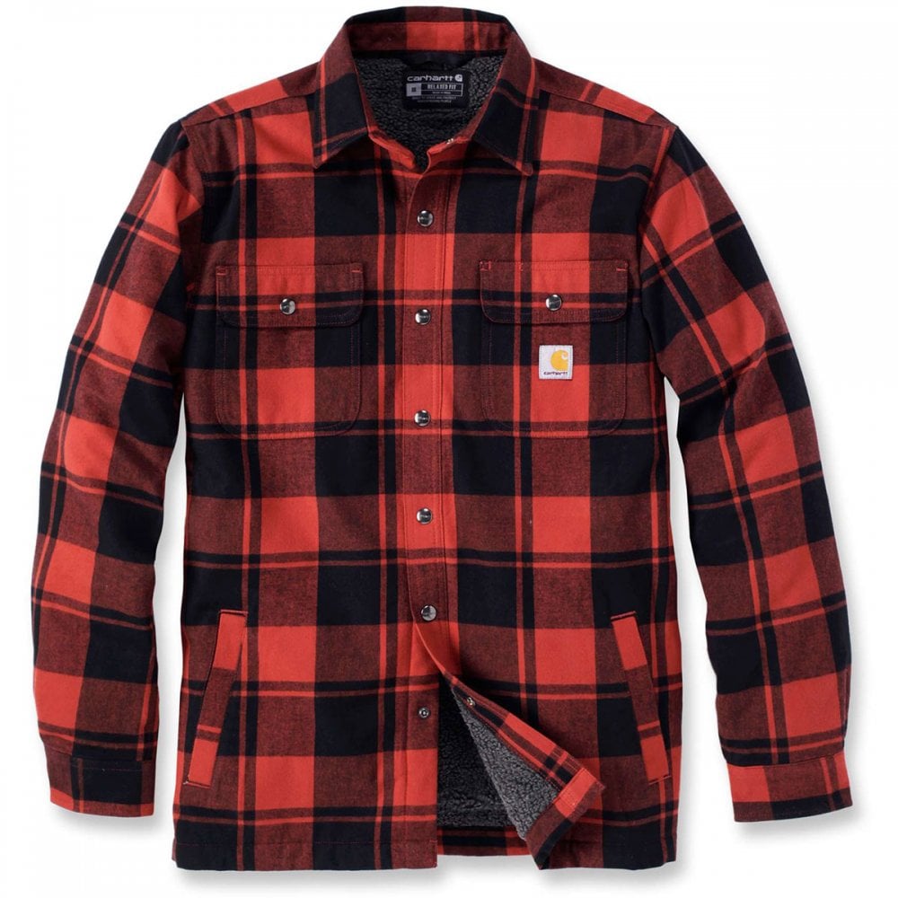 105939 Flannel Sherpa-Lined Shirt Jacket Red Ochre L *One Size Only - Outlet Store*