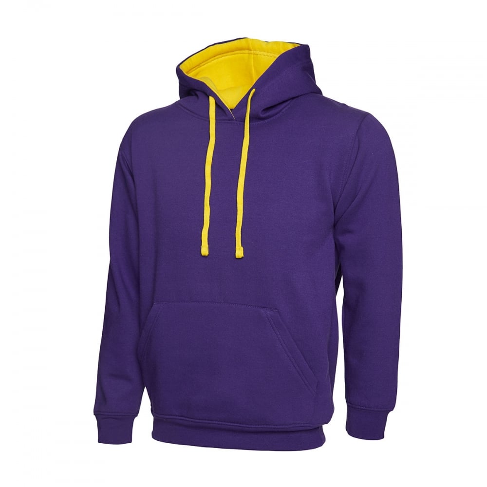 UC507 Contrast Hooded Sweatshirt Purple/Yellow S *One Size Only - Outlet Store*