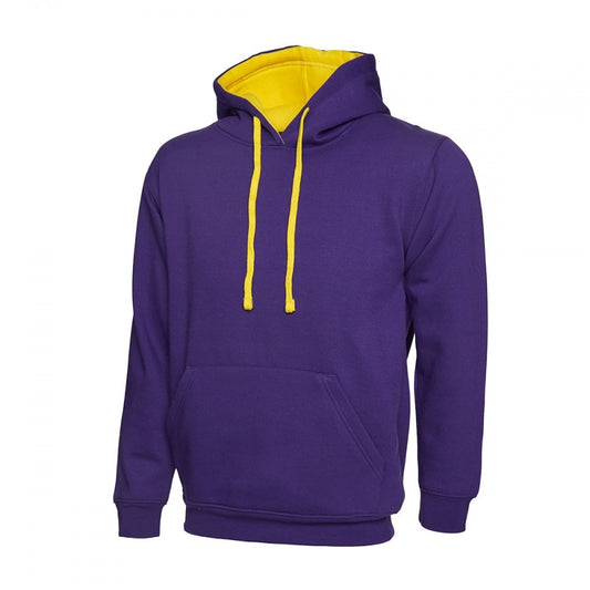 UC507 Contrast Hooded Sweatshirt Purple/Yellow S *One Size Only - Outlet Store*