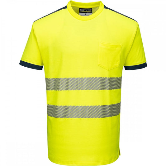 PW3 T181 Hi-Vis T-Shirt Short Sleeve Yellow/Navy