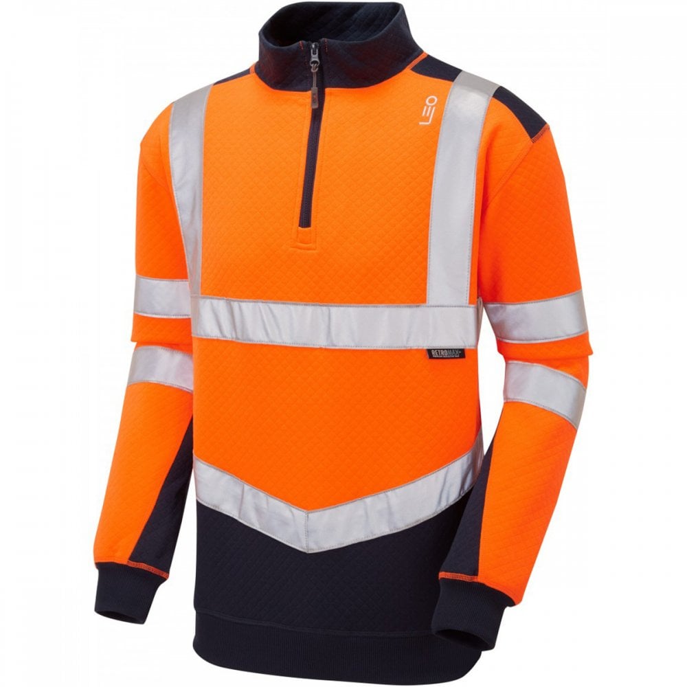 SS08 Tapeley ISO 20471 Class 2 Ecoviz Pc Dual Colour 1/4 Zip Sweatshirt Hi-Vis Orange/Navy M *One Size Only - Outlet Store*
