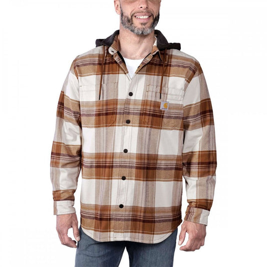 105938 Flannel Sherpa-Lined Hooded Shirt Jacket Carhartt Brown L *One Size Only - Outlet Store*