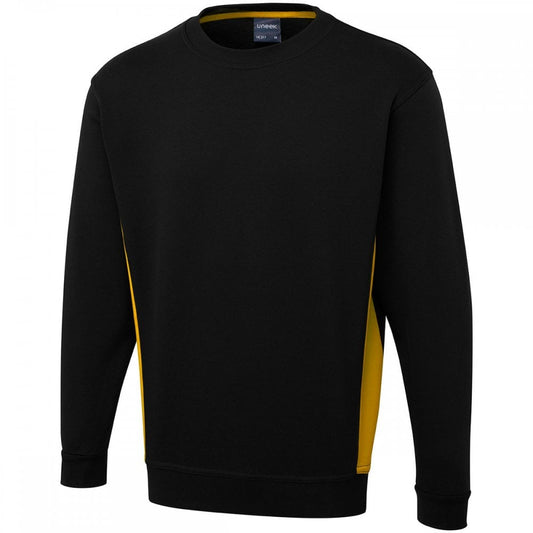 UC217 Two Tone Crew New Sweatshirt Black/Yellow M *One Size Only - Outlet Store*