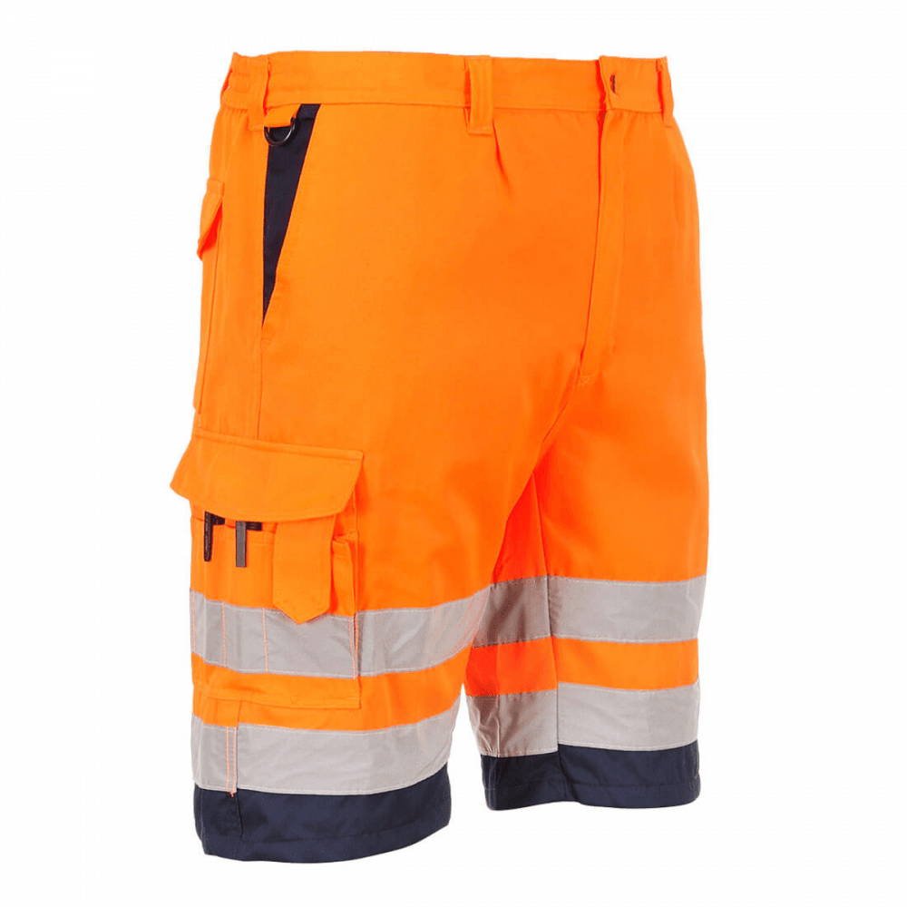 L043 Hi-Vis Lightweight Polycotton Shorts Orange/Navy XL *One Size Only - Outlet Store*