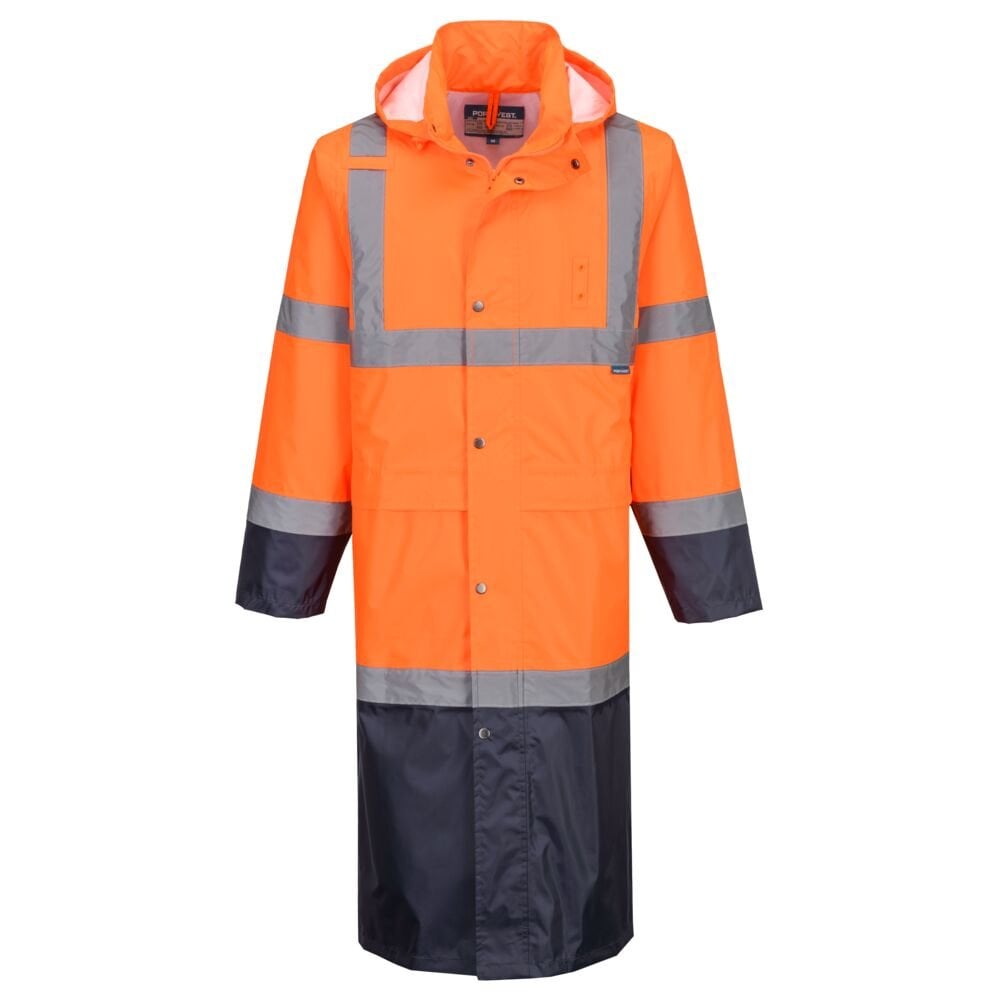H446 Hi-Vis Contrast Raincoat 122cm Orange/Navy 6XL *One Size Only - Outlet Store*